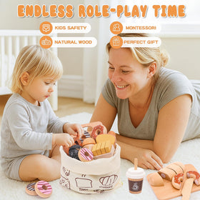 SUPERGFS donuts and pretzels encourage sharing and arranging a pretend shop.