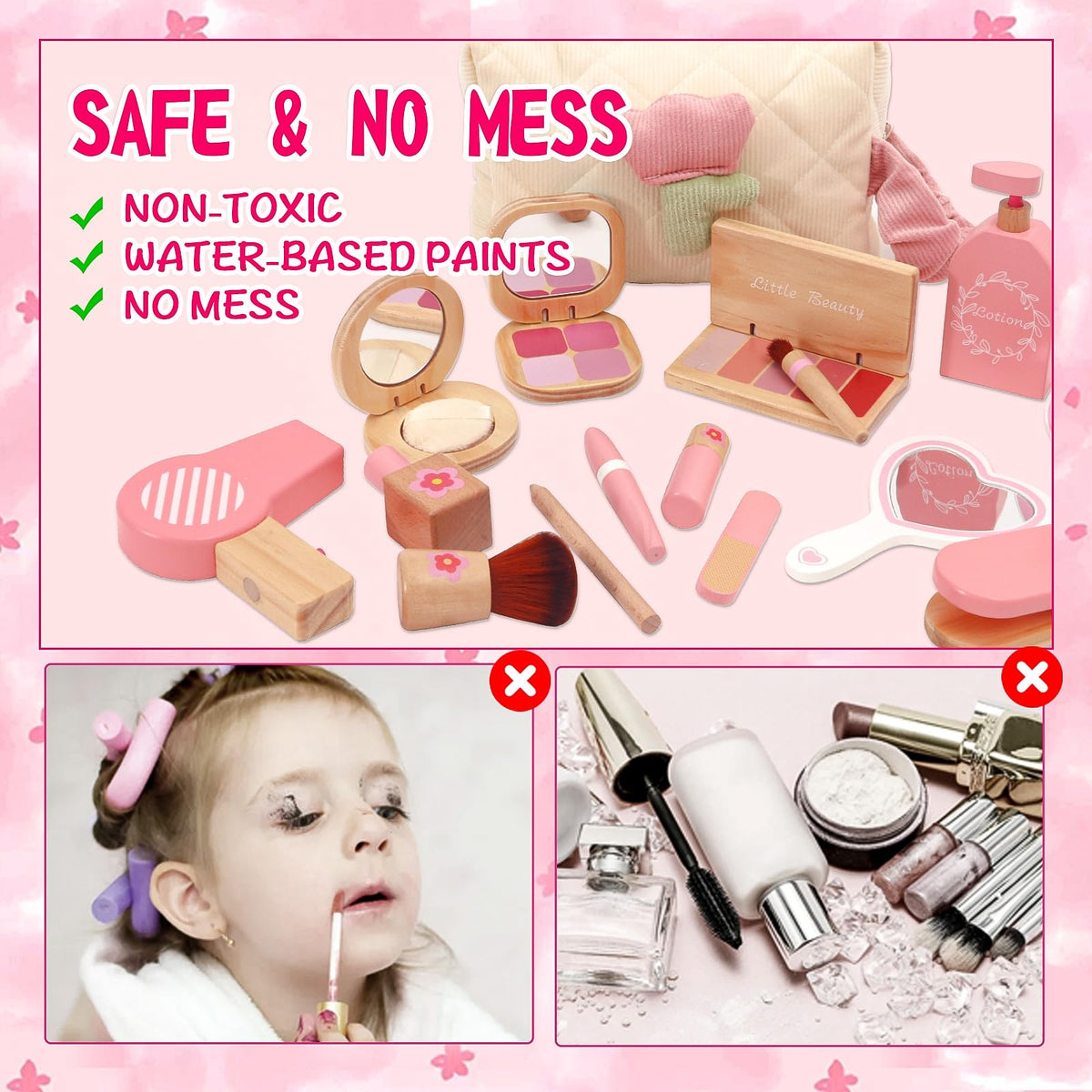 SUPERGFS mascara and lipstick pieces for realistic doll makeovers.