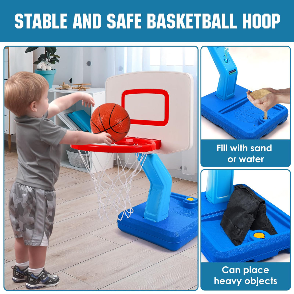 SUPER JOY height-adjustable hoop grows with your child for lasting use