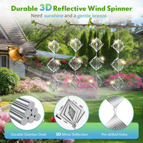 Superlong 3D wind spinners spin with the breeze for dynamic bird deterrence.