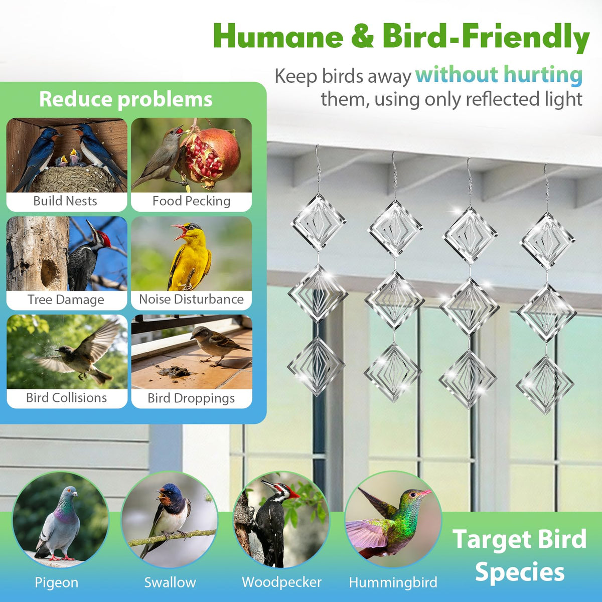 Superlong outdoor bird scare devices add decorative charm while keeping plants safe.