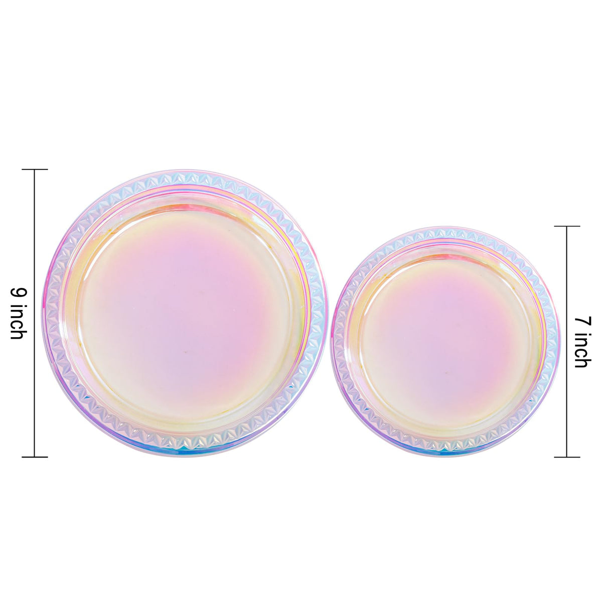 Supernal 7in dessert plate shows rainbow sparkle for sweet treats.