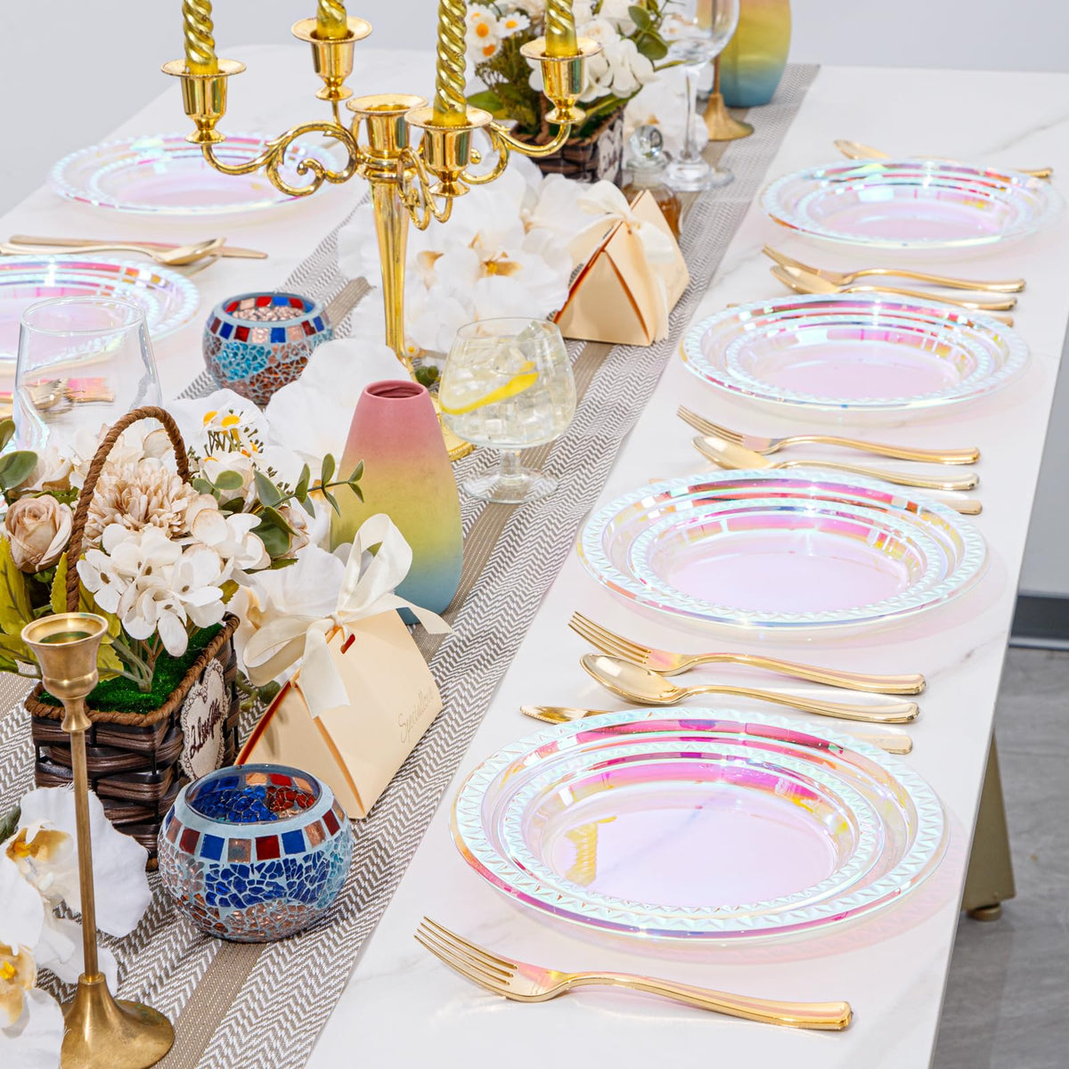 Disposable convenience of Supernal plates supports quick cleanup after party.