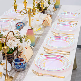 Disposable convenience of Supernal plates supports quick cleanup after party.