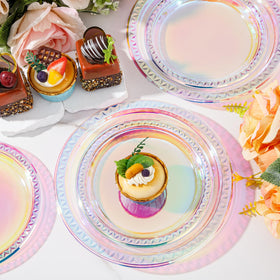 Stacked Supernal sparkle plates show space-saving, stylish setup.