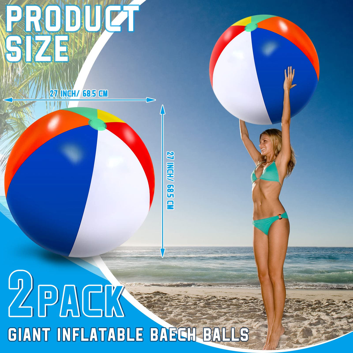 Supervitae rainbow beach ball 27in inflates quickly for fast setup