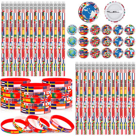 Supervitae world flags pencil set for classroom decor and travel-themed projects.