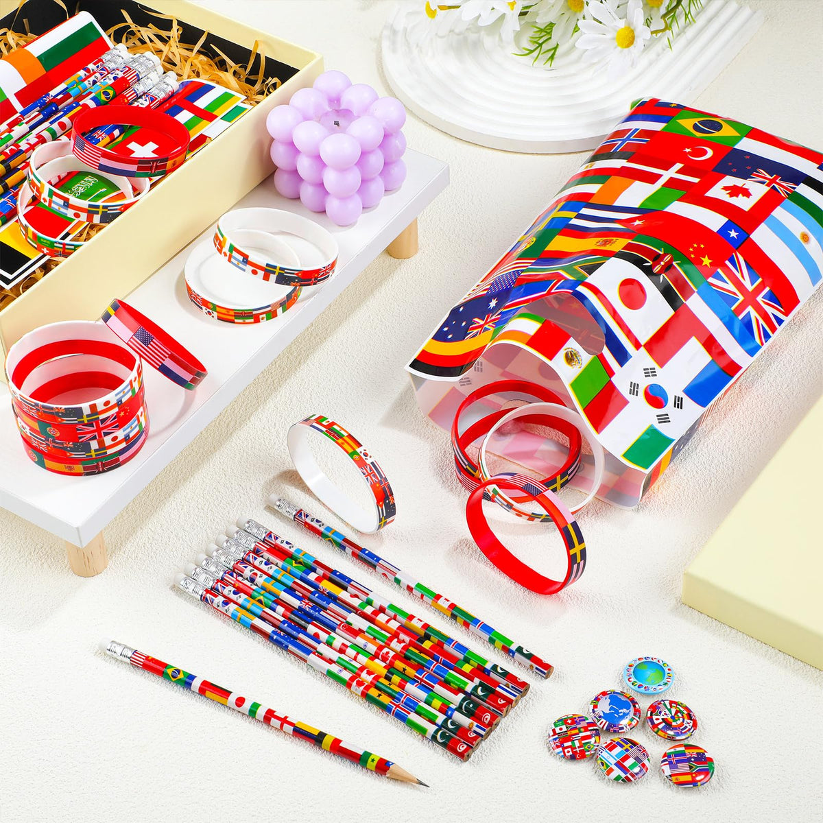 Supervitae world flags wristbands offer soft, comfortable wear with global flair.