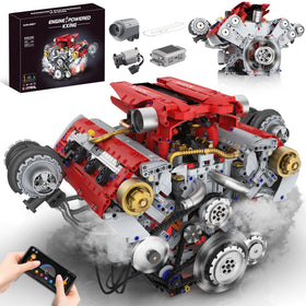 Suplanet V8 engine building kit assembly view shows intricate parts for realistic construction