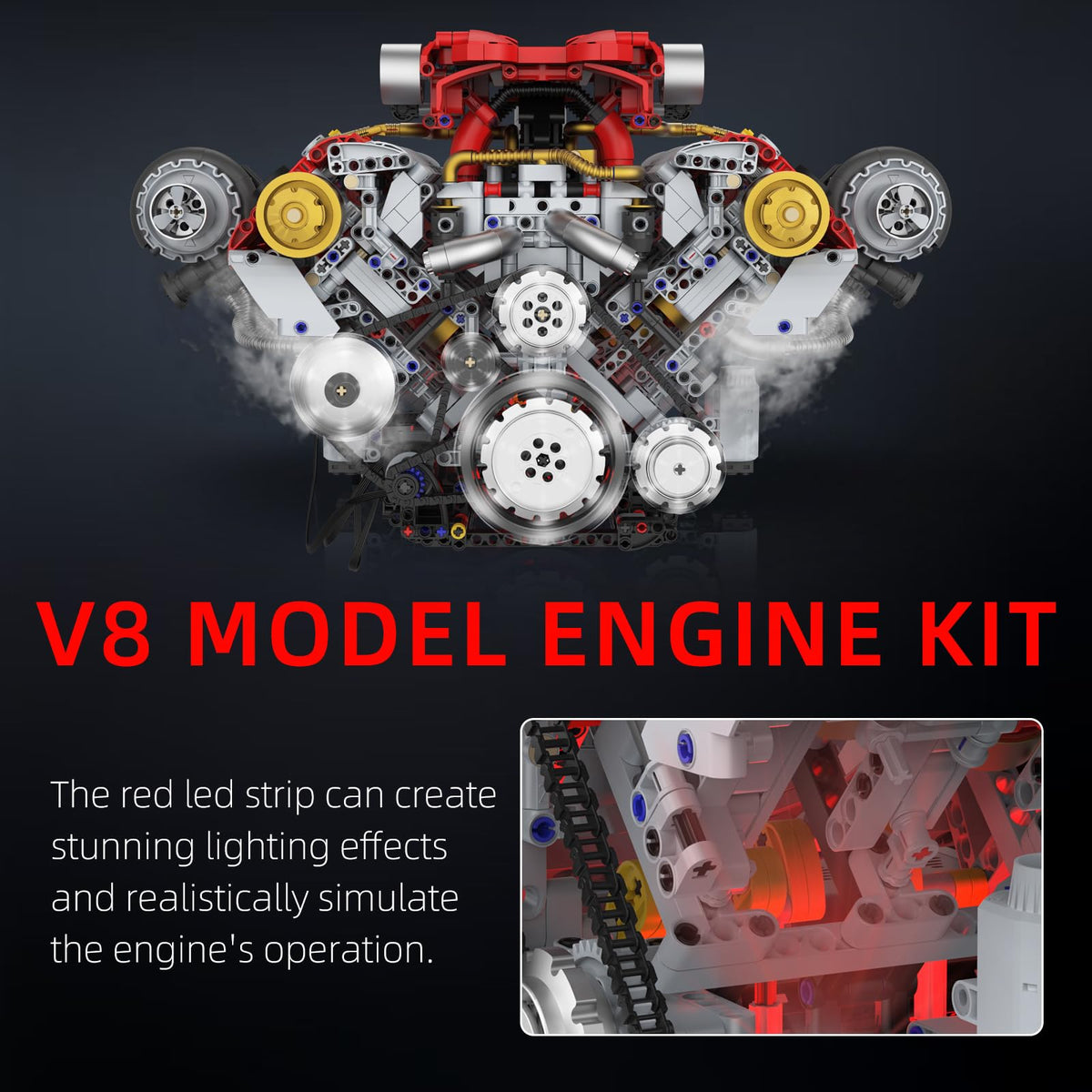 Suplanet V8 engine double spray effect visually simulating engine spray and steam