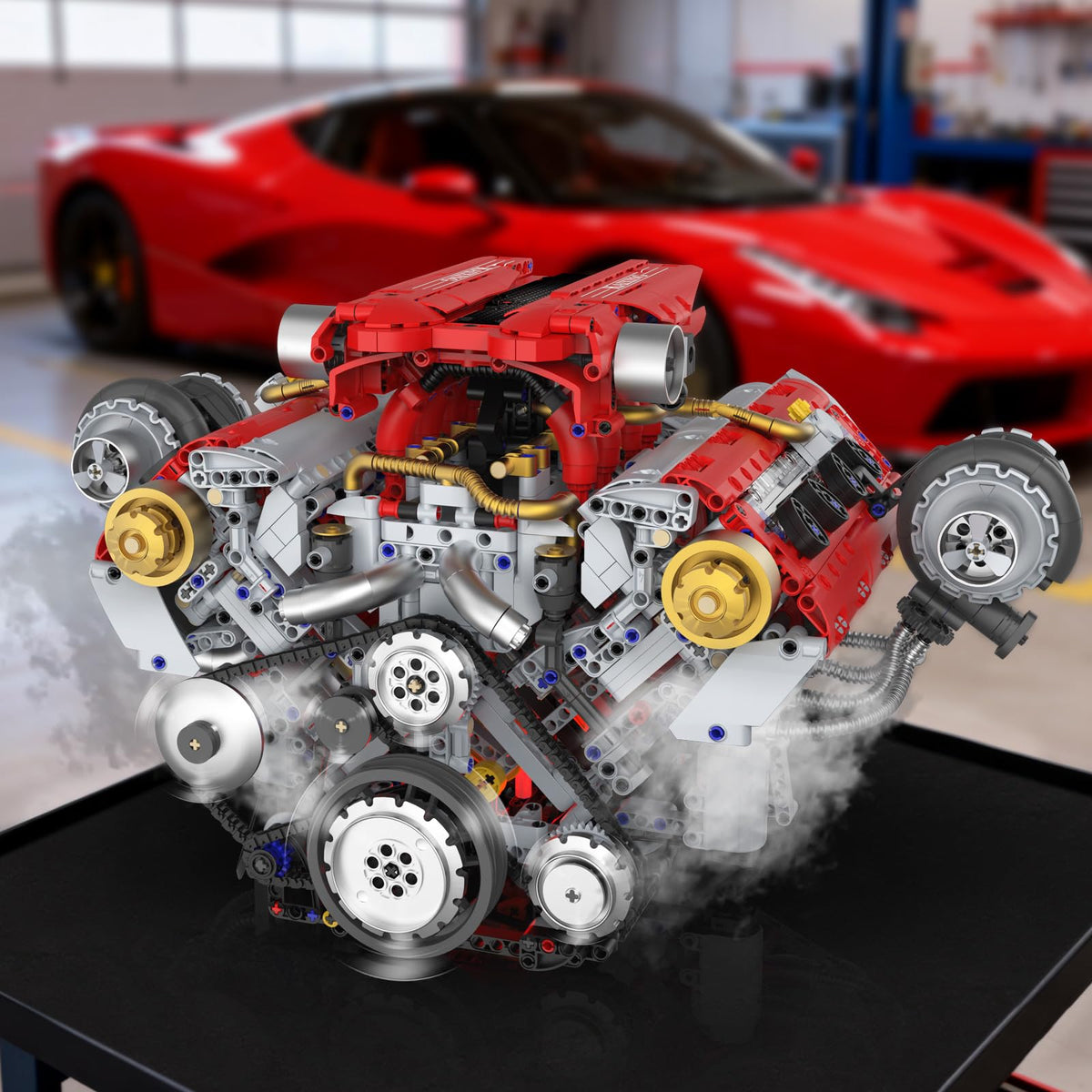 Suplanet V8 engine pistons and valves in sync demonstrate motion and mechanical timing