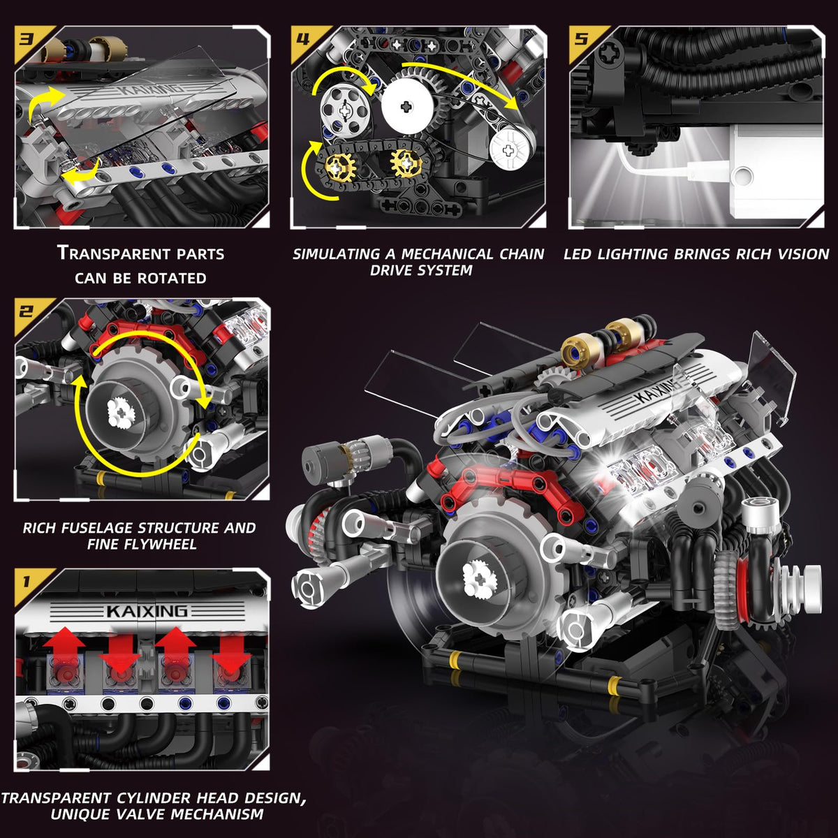 Supplanet V8 engine kit app control with three speed settings.