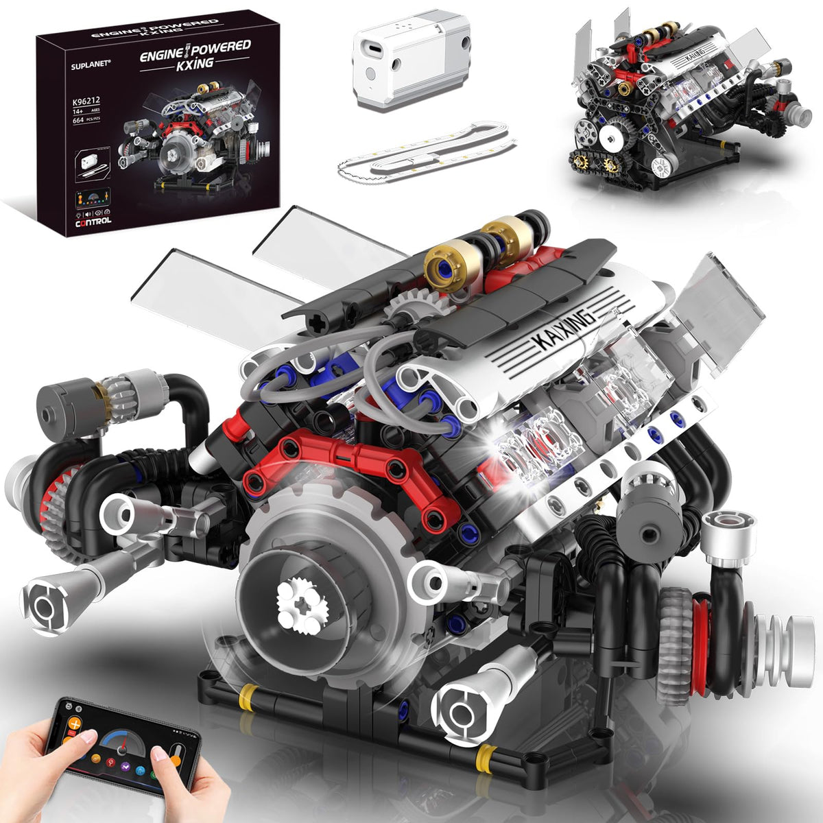 Supplanet V8 engine kit with visible piston motion for hands-on learning.