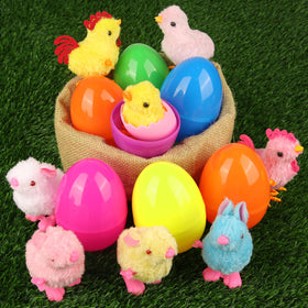 SURCVIO wind-up chicks or bunnies inside eggs for surprise hunts.