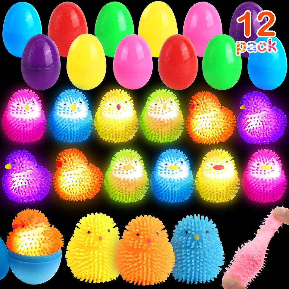 SURCVIO Easter eggs filled with colorful puffer balls for tactile play and focus.