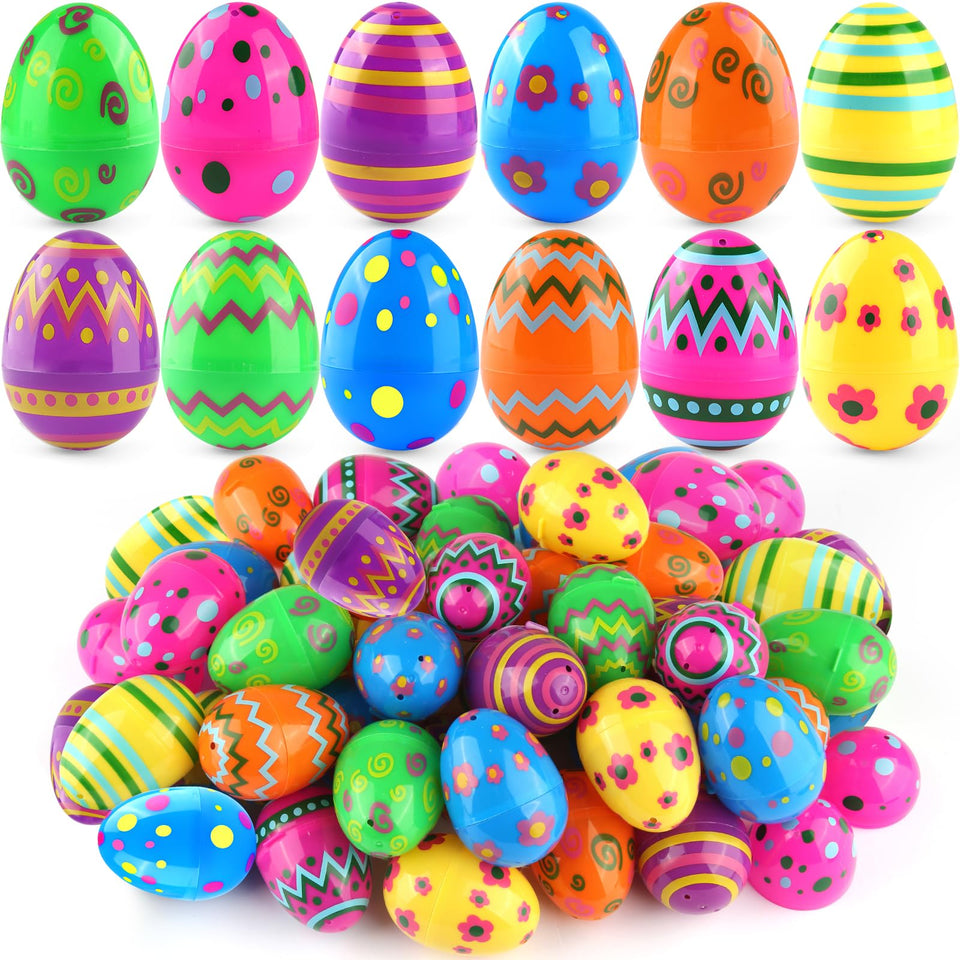 SURCVIO 3-inch printed Easter eggs in bright colors for festive decorating.