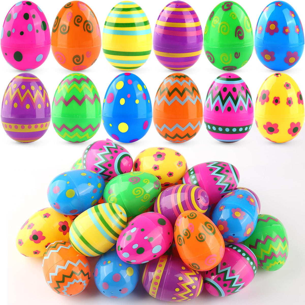 SURCVIO 3-inch printed Easter eggs in bright colors for festive hunts