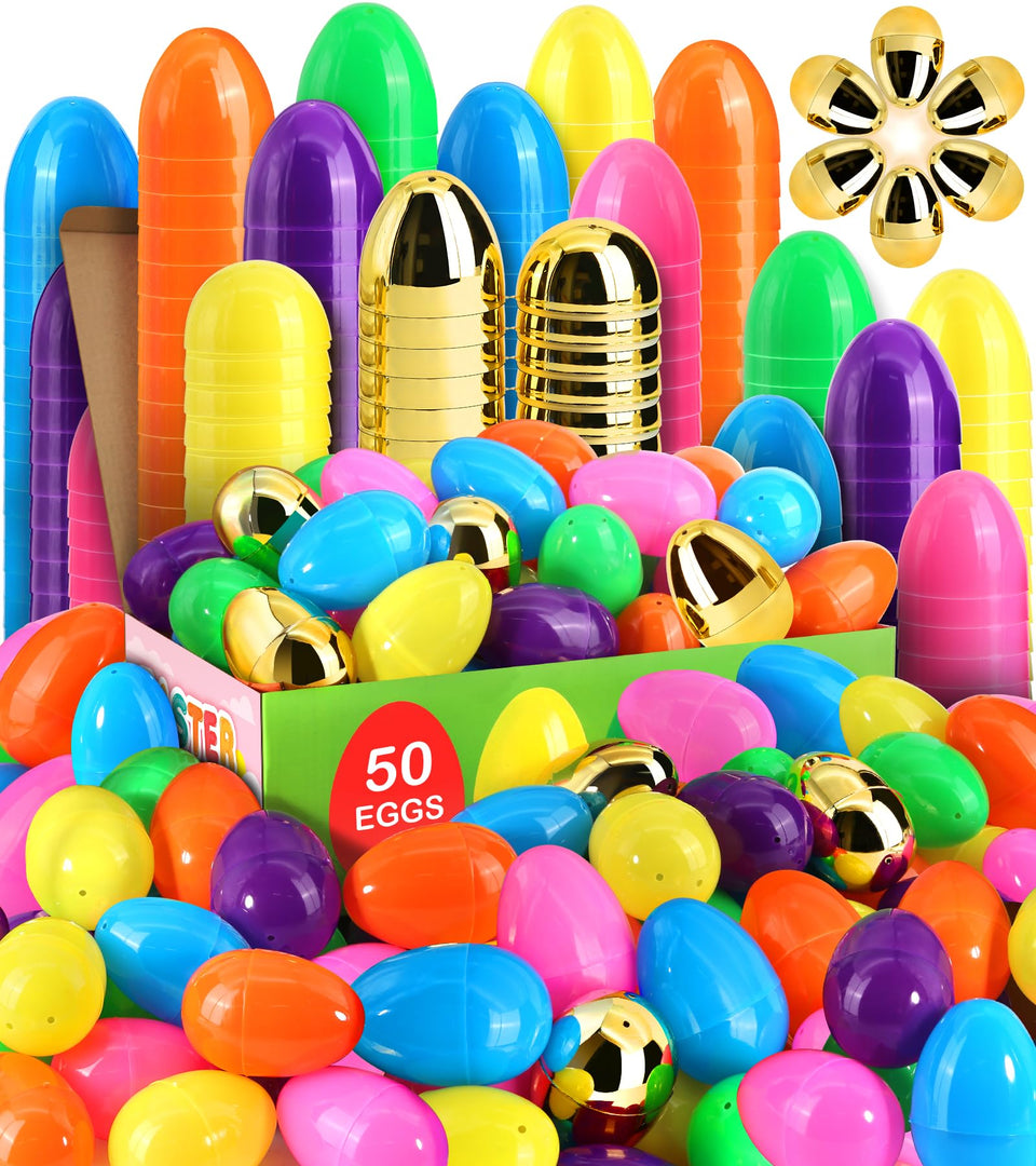 SURCVIO surprise gold eggs pack 50 with vibrant colors ideal for Easter egg hunts.