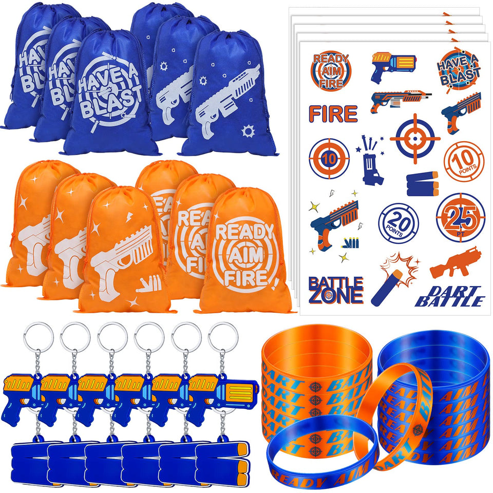 Sureio dart battle wristbands in orange and blue for party access
