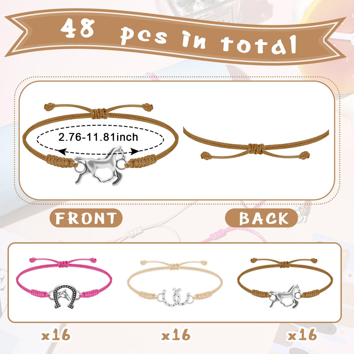 Sureio horse bracelet light brown pack shows rustic charm for outfits