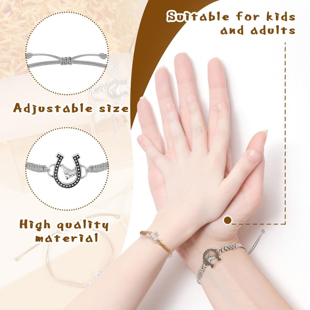 Sureio horse bracelets brown pack, durable rope design for long-lasting wear.