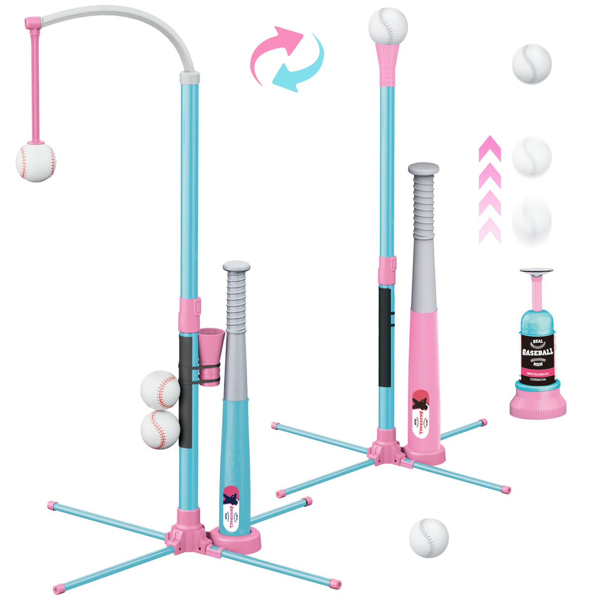 Surelect 3-in-1 T Ball Set with hanging tee for adjustable practice heights and angles