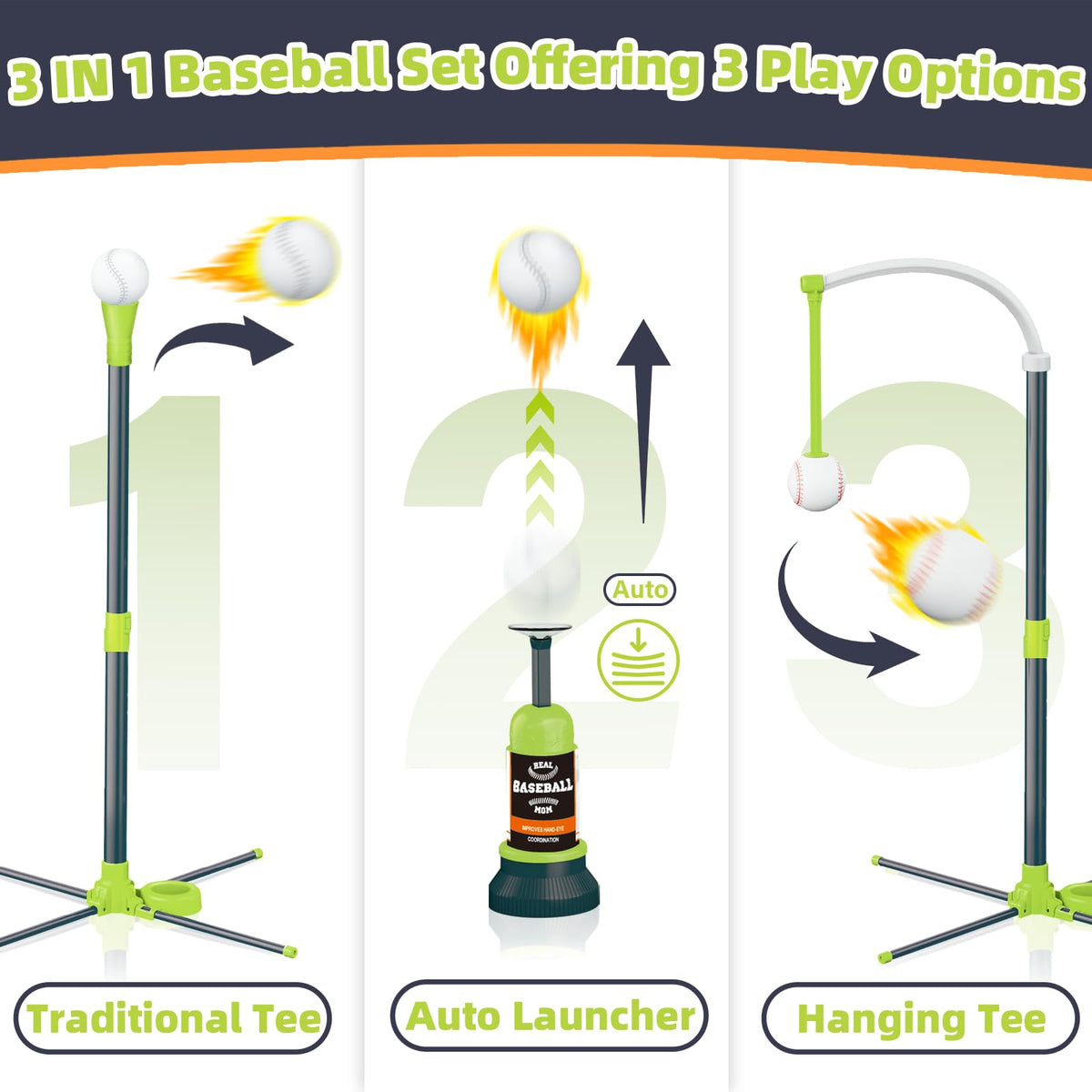 Surelect Teeball Set automatic launcher adds interactive hitting sessions.
