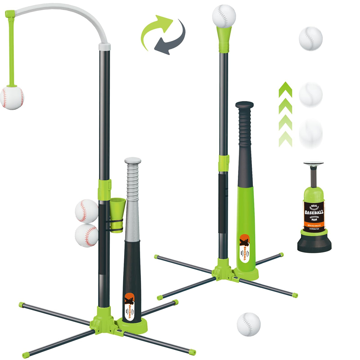 Surelect Teeball Set hanging tee height adjustable for varied practice angles.