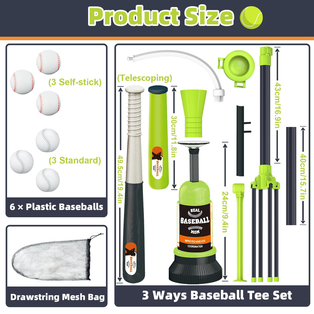 Surelect Teeball Set portable design with tool-free assembly for quick setup.