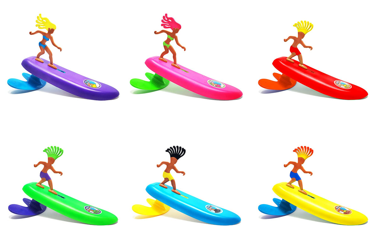 Surfer Dudes Classics surfboard close-up highlights unsinkable design for beach play