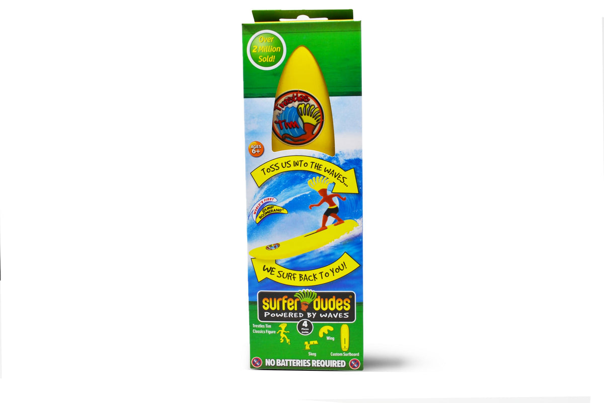 Surfer Dudes Classics surfboard toy close-up with bright colors