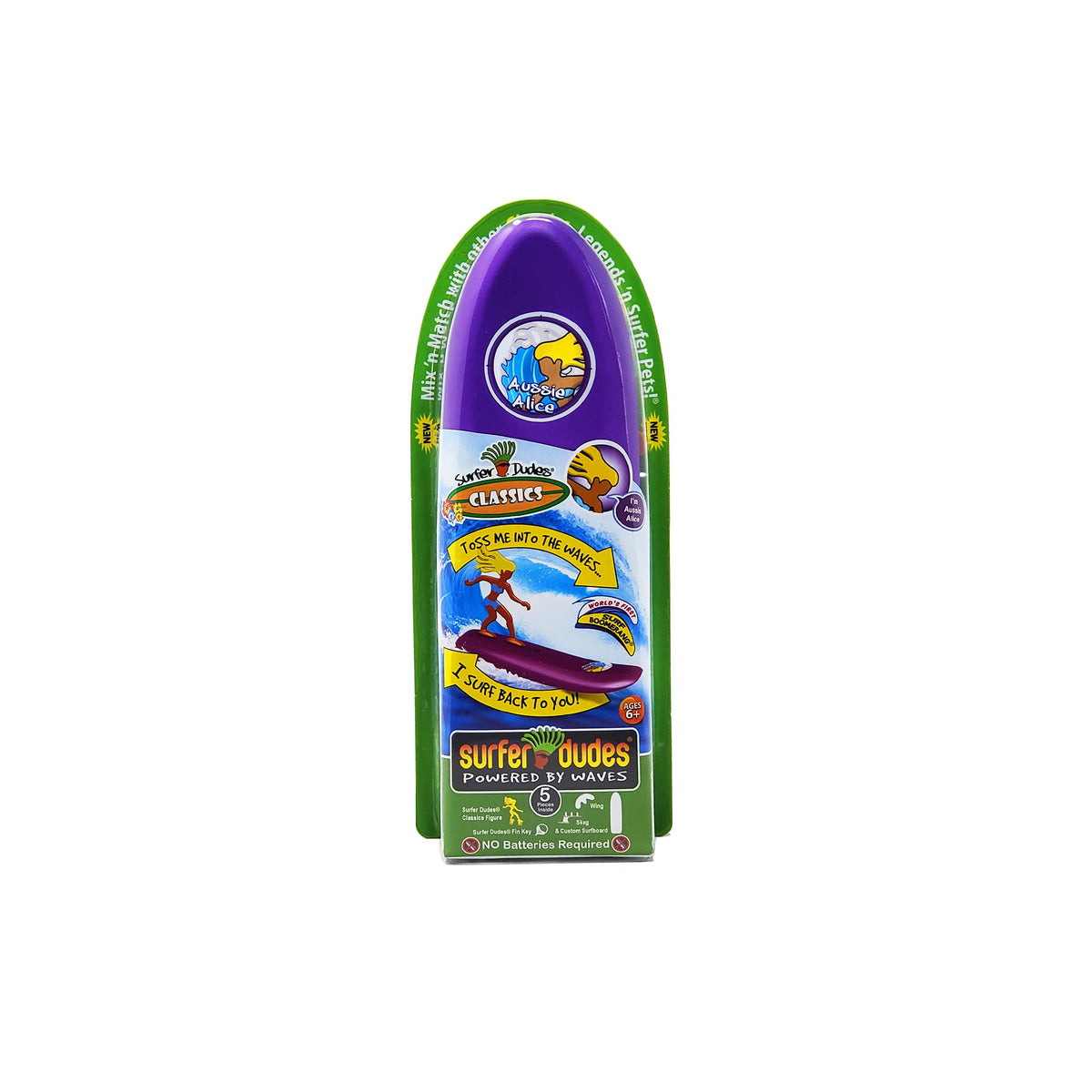 Surfer Dudes Classics mini-surfer in waves demonstrates wave-powered return to you