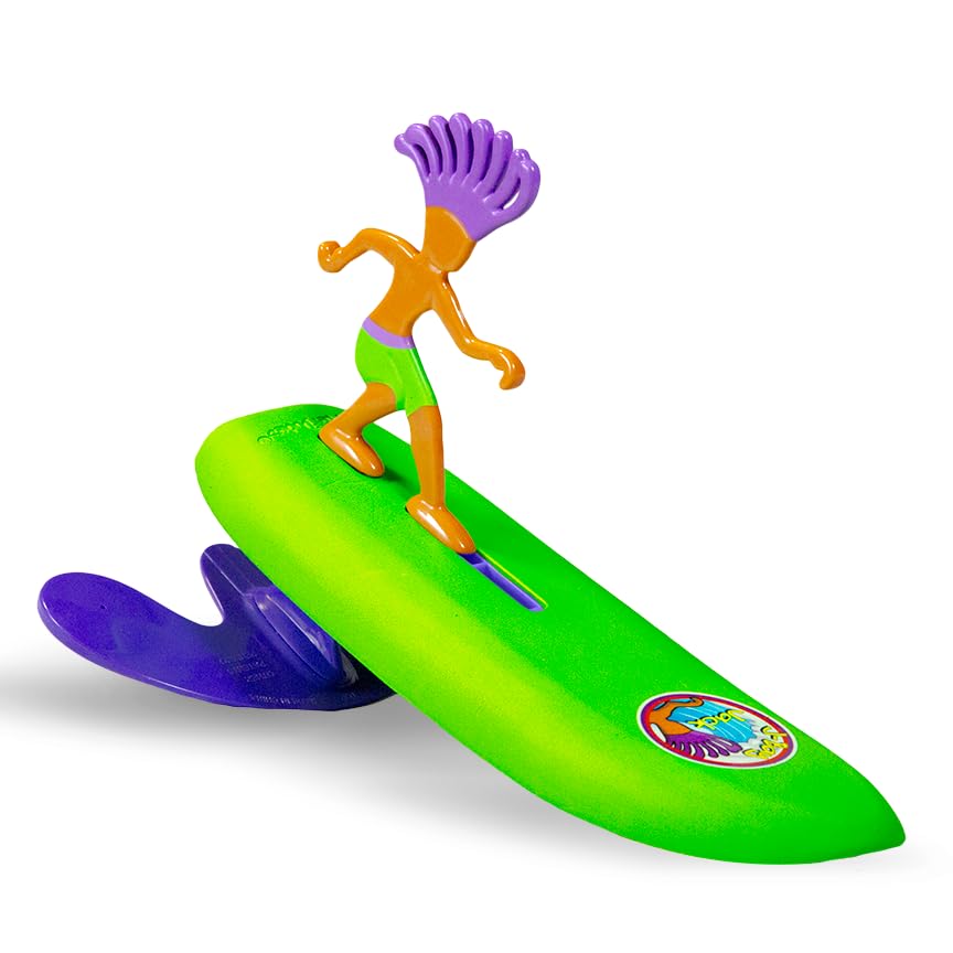 Surfer Dudes Classics wave-powered mini-surfer rides a wave for outdoor fun
