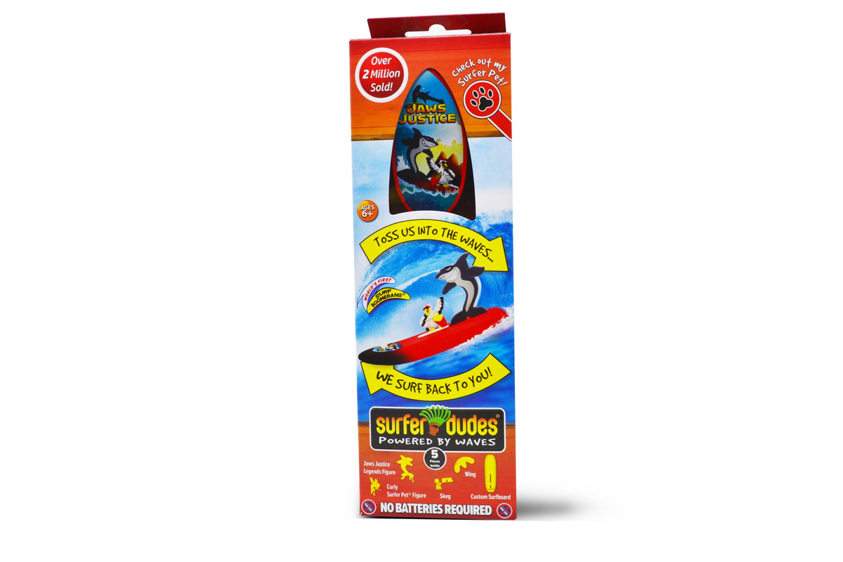 Surfer Dudes Curly Pet glides beside a sunny foam crest