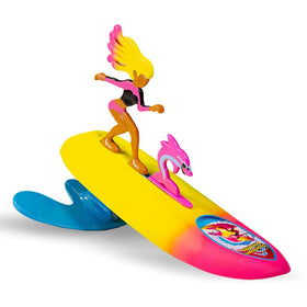 Surfer Dudes legend wave-powered mini-surfer catching a wave for kid-friendly beach fun