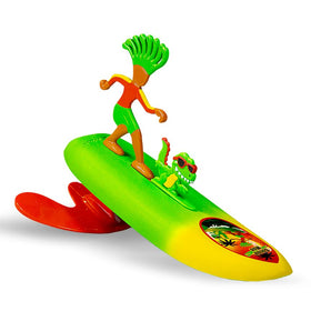 Surfer Dudes Legends Cocoa Moe surfboard in action, durable beach toy for kids.