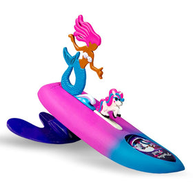 Surfer Dudes Pipeline Pearl legend on a wave-powered beach toy for family fun.