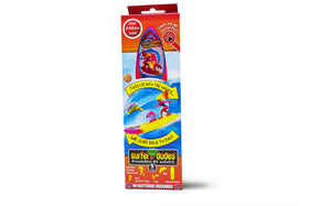 Surfer Dudes pet mini-surfer on sandy shore for playful marine-themed sessions