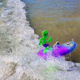 Surfer Dudes unsinkable surfboard close-up showing durable design.