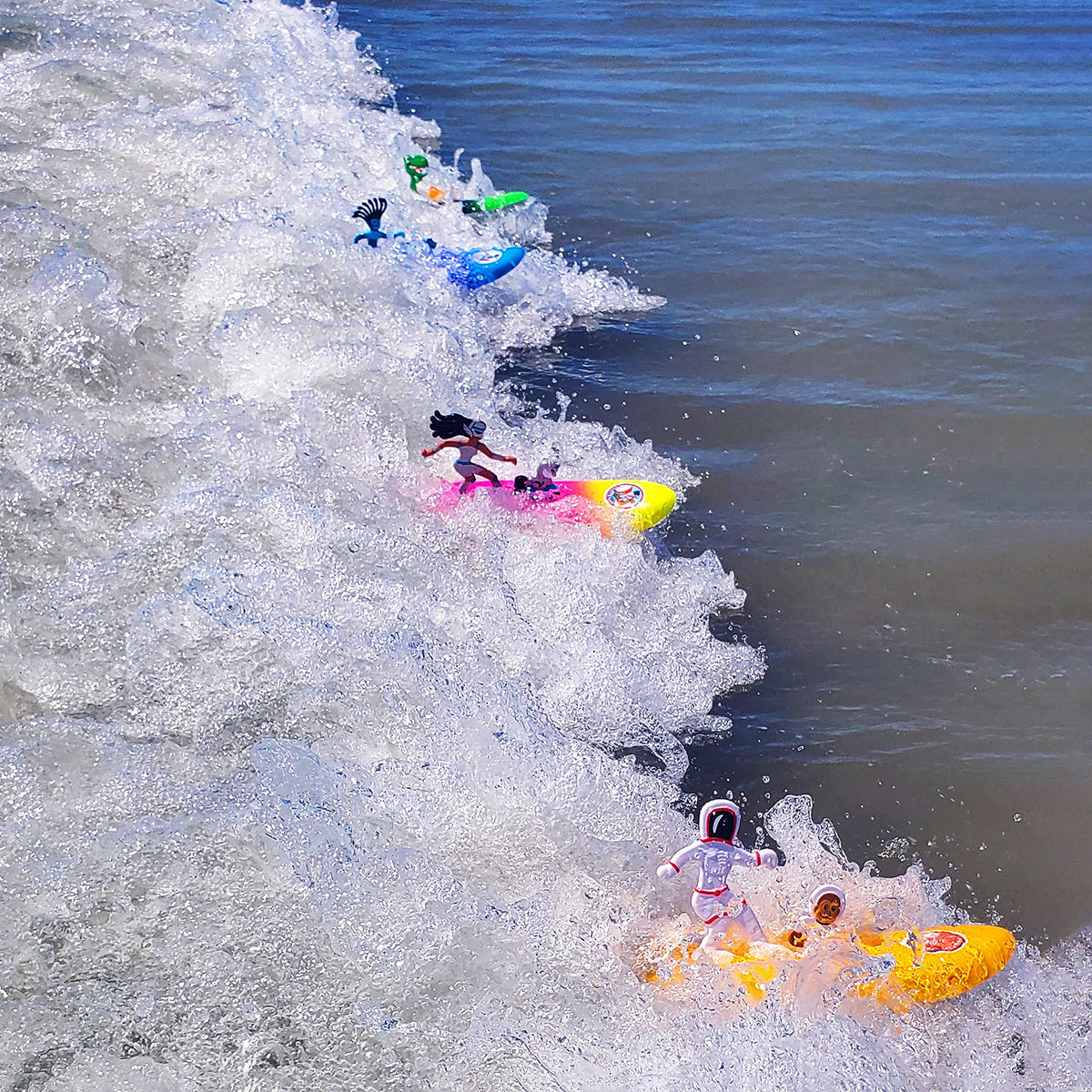 Surfer Dudes Unsinkable Surfboard stays afloat during play.