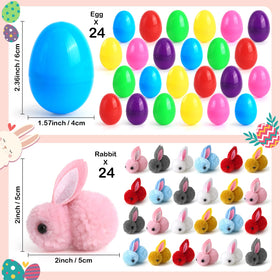 SURCVIO plush bunny inside eggs, six colors for kids' Easter hunts.