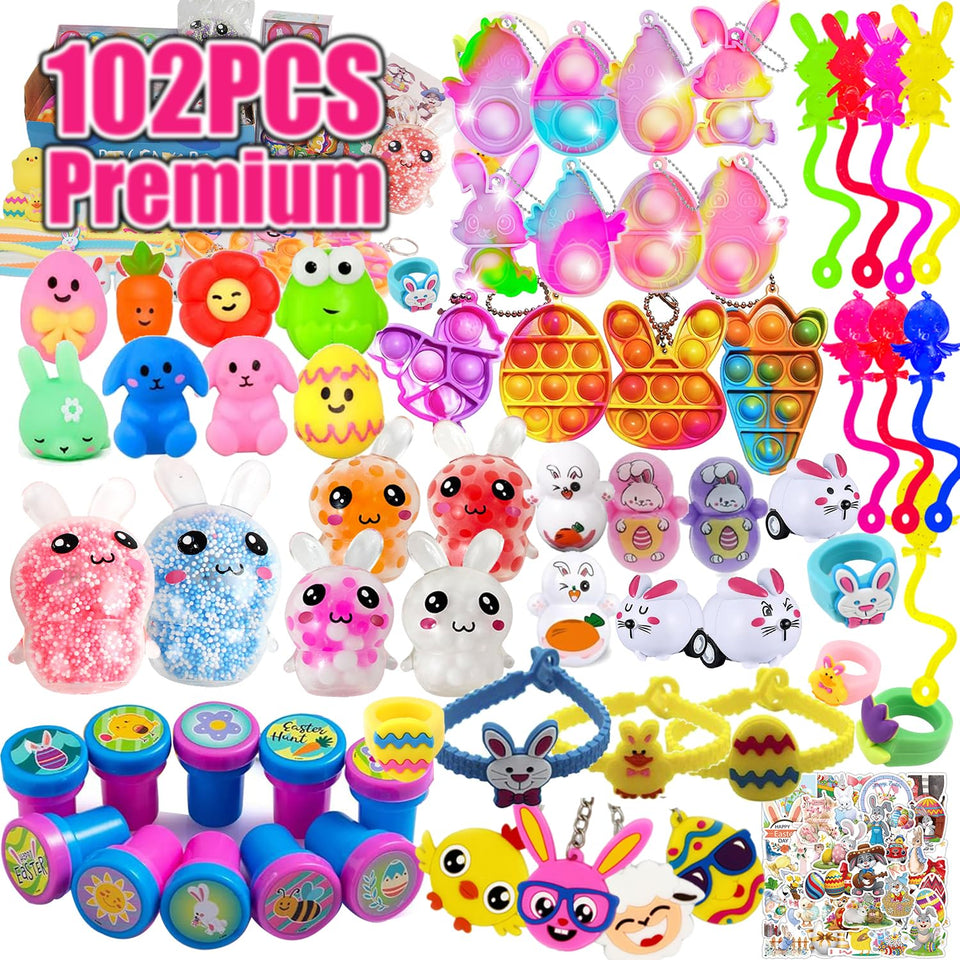 Suxkbo Easter favors assortment features colorful, kid-friendly toys for classroom prizes and party décor.