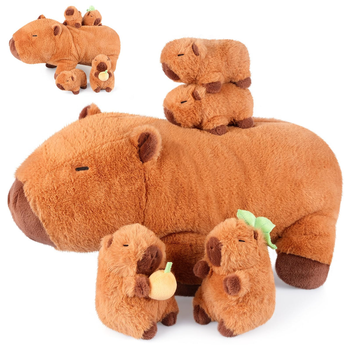 SuzziPals Capybara plush mommy with babies inside for comforting cuddles and imaginative play.