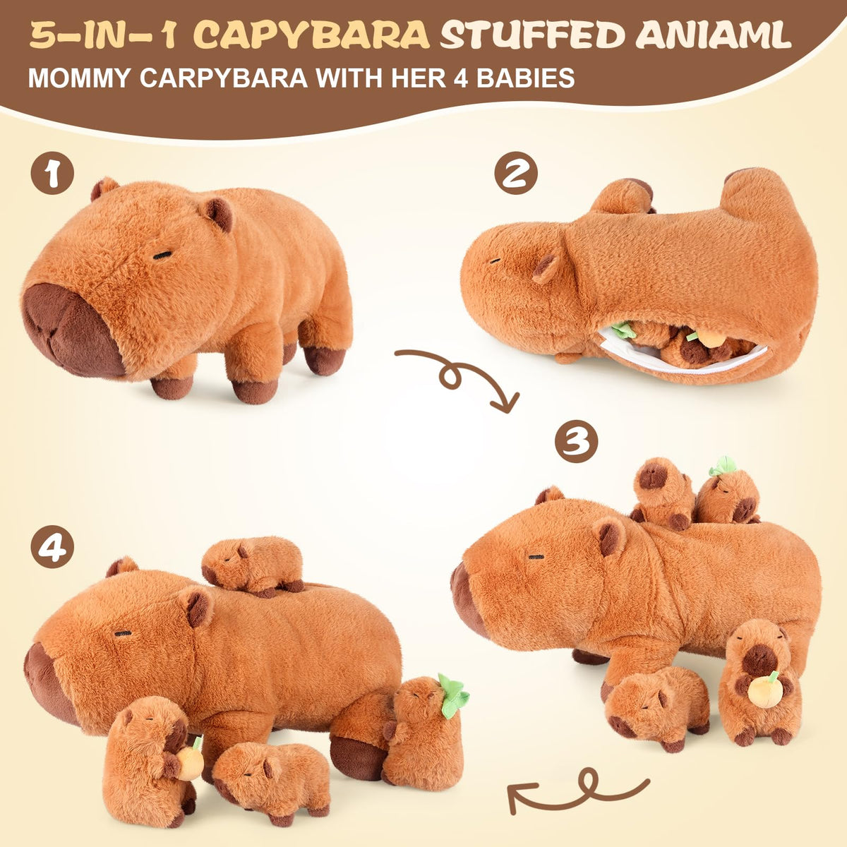 SuzziPals Capybara plush soft fabric texture inviting touch and soothing hug experience.