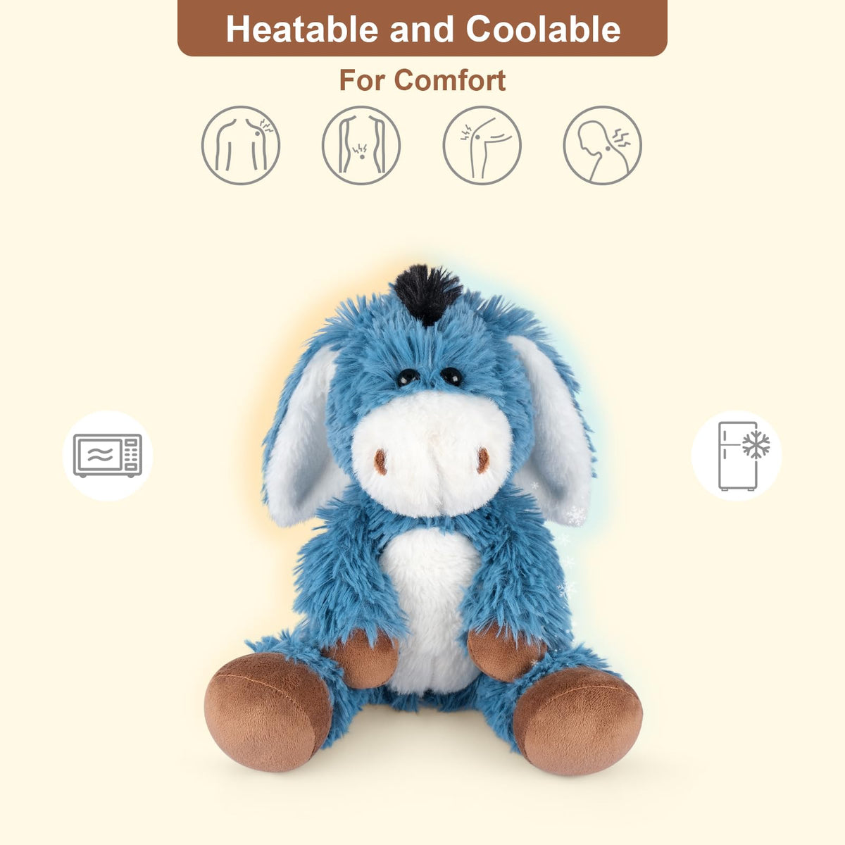 SuzziPals donkey plush used as a cooling cold pack