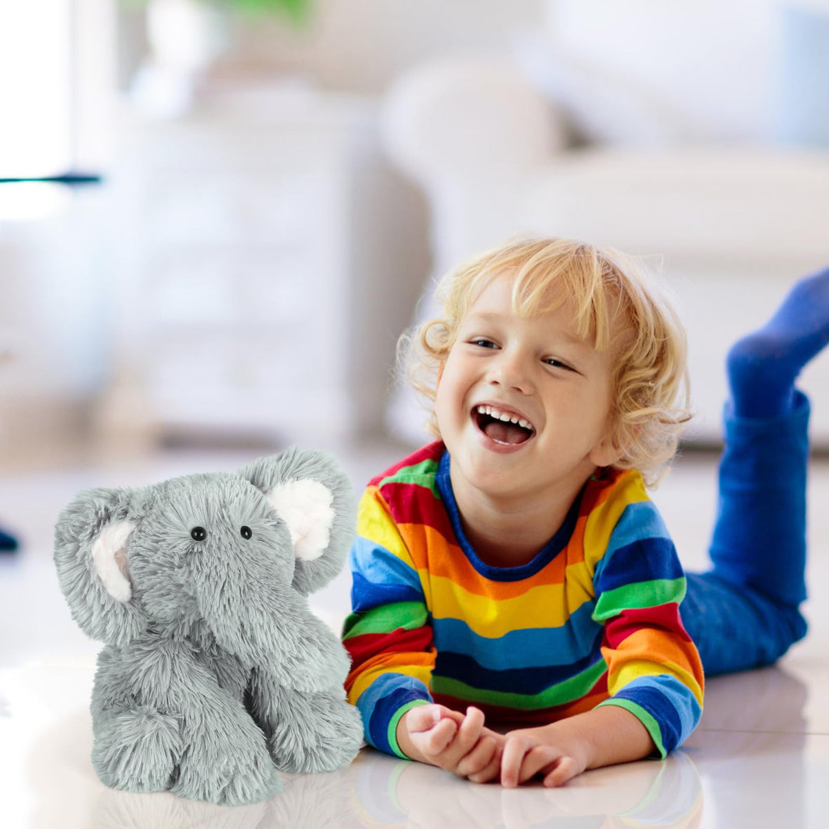 Elephant plush travels easily for on-the-go comfort