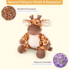 SuzziPals giraffe plushie microwaved heat for comforting warmth.