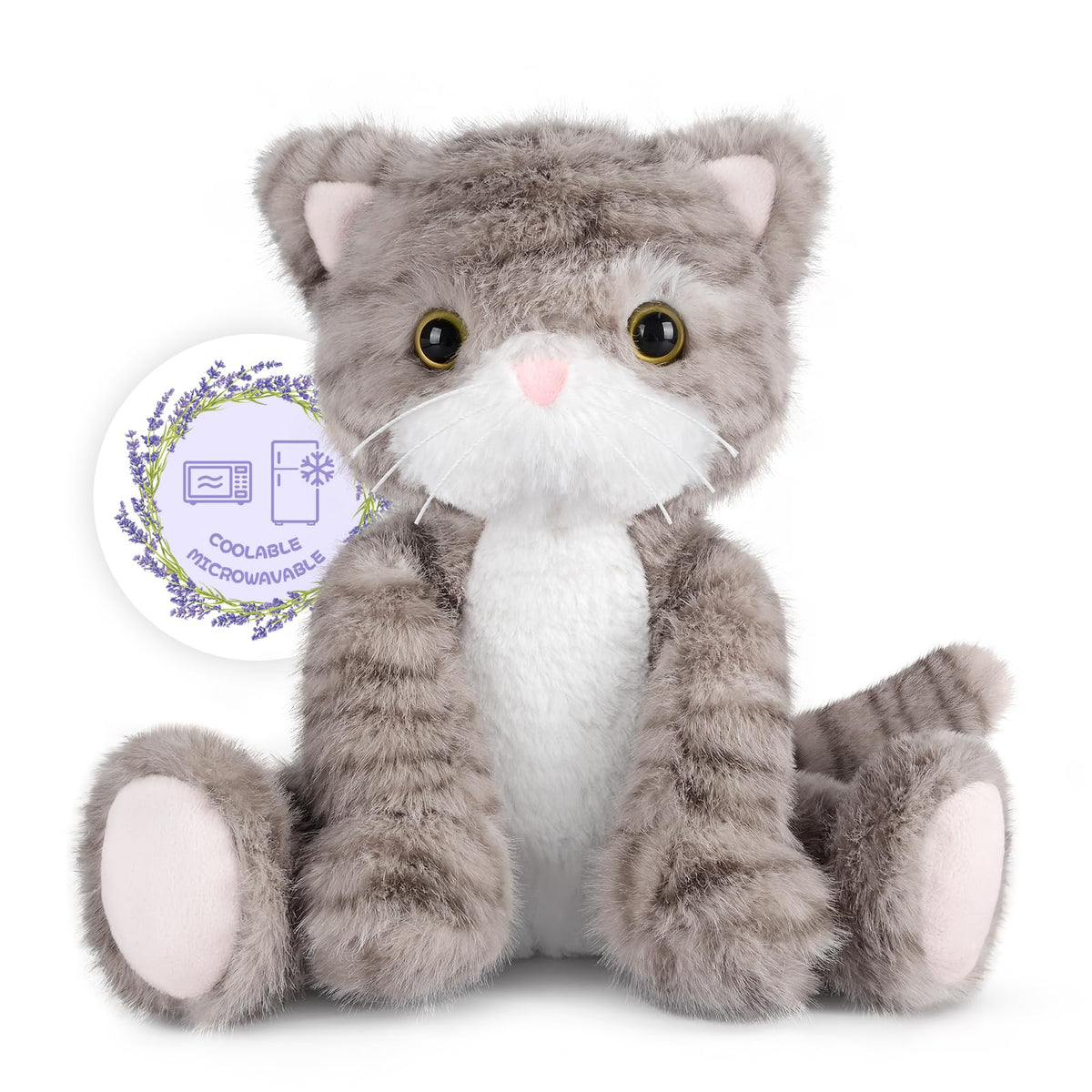 SuzziPals grey cat plush heated pad offers cozy warmth