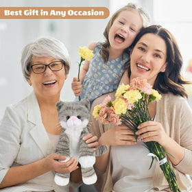 SuzziPals grey cat snuggle companion supports emotional comfort during downtime