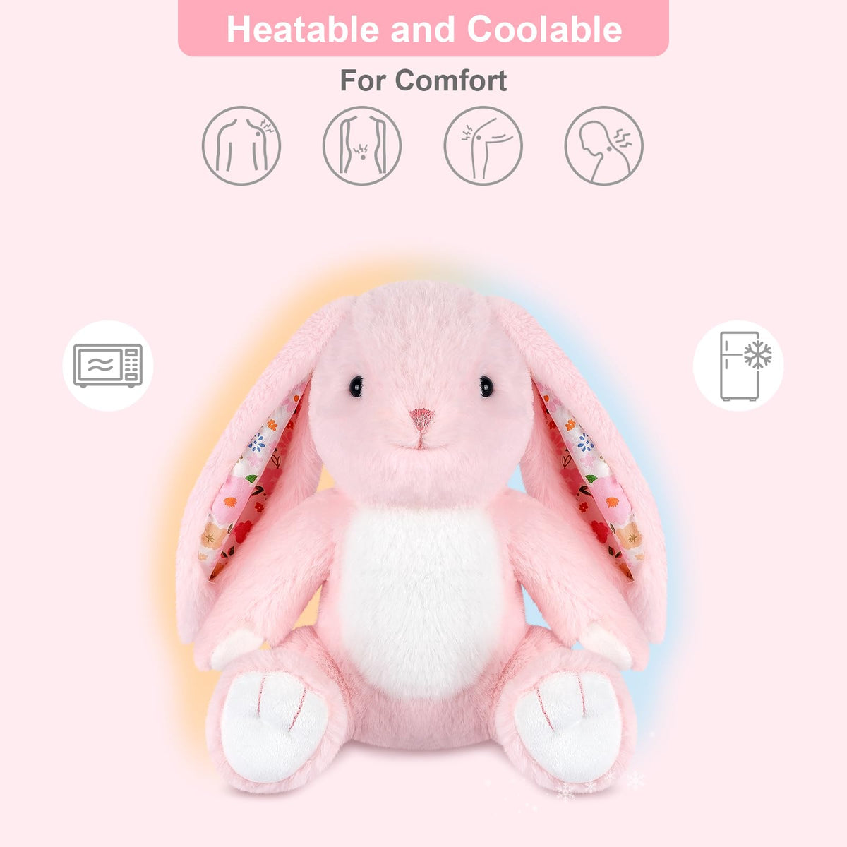 SuzziPals heating bunny in microwave-ready pose provides warm relief for cozy evenings